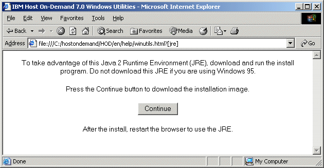 Pressione o boto Continuar para fazer download da imagem de instalao